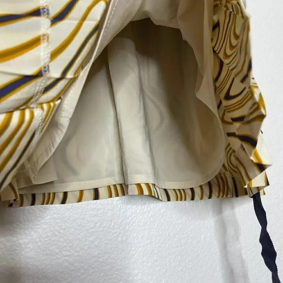 Tory Burch Monogram Wavy Stripe Knee Length Silk Pleated Belted Artsy Skirt Sz 0 - Picture 9 of 12